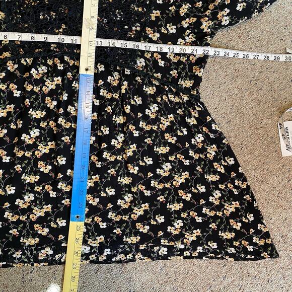 Suzanne Betro Weekend Floral Top Blouse 1X Black Yellow Floral Lace Coastal Boho - Picture 2 of 8